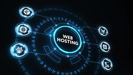 Web Hosting. The activity of providing storage space and access for websites. Business, modern technology, internet and networking concept.