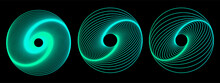 Set Of 3D Twisted Gradient Spirals. Geometry Tunnel With Lines. Abstract Technology Circle. Vector Illustration.
