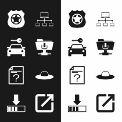 Poster - set ftp folder download, car rental, police badge, computer network, unknown document and ufo flying