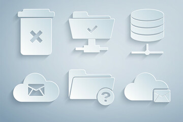 Poster - Set Unknown directory, Server, Data, Web Hosting, Cloud mail server, , FTP operation successful and Trash can icon. Vector