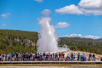 Old Faithful Geyser in Yellowstone National Park, USA