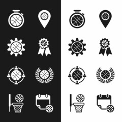 Set Basketball award, Planning strategy concept, Stopwatch with basketball, Location, Award, sport calendar and and icon. Vector