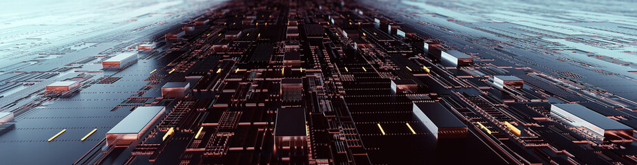Fototapete - Technology Background/Abstract technology background made of different element printed circuit board.  Printed circuit board in the server executes the data. 3d rendering