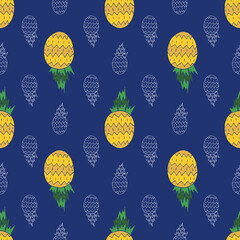 Wall Mural - Pineapple abstract tropical vector seamless pattern on blue background