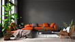 canvas print picture - Orange-Farbenes Sofa vor dunkel-grauer Wand