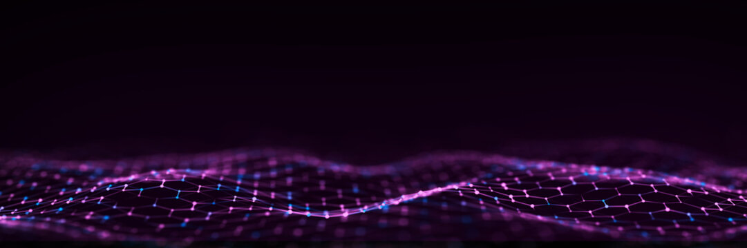 technology purple hexagon dynamic wave. futuristic honeycomb concept. digital technology webflow. bi