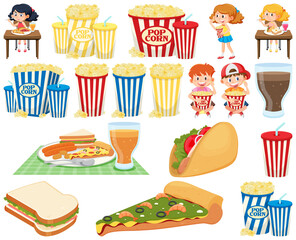 Wall Mural - Set of different junk foods and kids