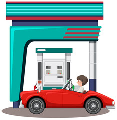 Wall Mural - A red car at gas station