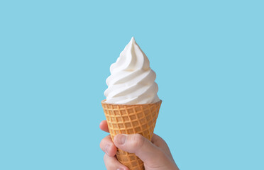 soft serve ice cream and child hand. ソフトクリームと子供の手