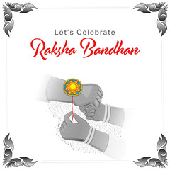 Canvas Print - Let's Celebrate Raksha Bandhan Message Text With Close View Of Sister Tying Rakhi (Wristband) To Her Brother On White Background.