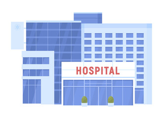 Poster - Hospital building semi flat color vector object. Editable figure. Full sized item on white. Medicine simple cartoon style illustration for web graphic design and animation. Akrobat font used