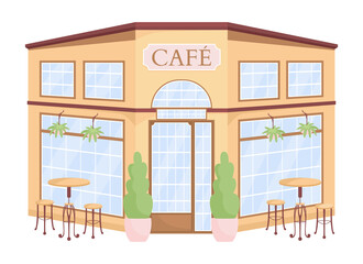 Poster - Cafe exterior semi flat color vector object. Editable figure. Full sized item on white. Restaurant simple cartoon style illustration for web graphic design and animation. Cardo font used