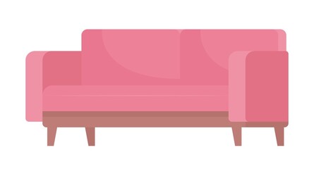 Poster - Pink sofa semi flat color vector object. Furniture for living room. Editable element. Modern couch. Full sized item on white. Simple cartoon style illustration for web graphic design and animation