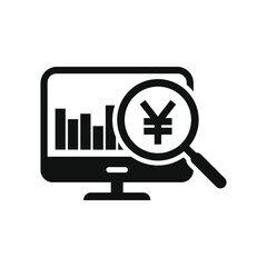 Wall Mural - Yen sign on computer screen. Financial research, money analysis icon concept isolated. Vector illustration