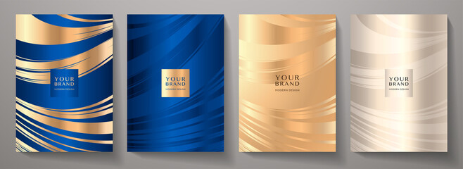 premium cover design set. wavy lux background with line pattern (wavy curves). luxury vector in navy