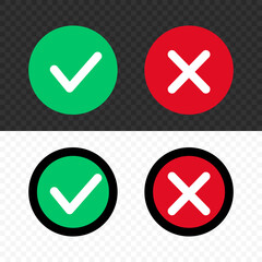 Poster - set of check and cross mark icons in different styles. vectors.