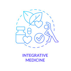 Wall Mural - Integrative medicine blue gradient concept icon. Approach to medical care abstract idea thin line illustration. Effective treatment and therapy. Isolated outline drawing. Myriad Pro-Bold font used