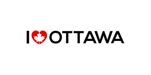 Wall Mural - I Love Ottawa white background with text and icon for poster, t shirt, promotion, merchandise. Vector Illustration 