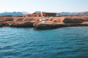 Wall Mural - Seascape and Egyptian mountains at sunset