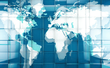 Wall Mural - fondo de tecnología y ciencia con mapa del mundo. ilustración 3d. concepto de ciberespacio e interne