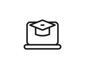 Fototapete - Online edication icon concept. Modern outline high quality illustration for banners, flyers and web sites. Editable stroke in trendy flat style. Line icon of learning