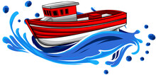 Decorative Vector Illustration Of A Fishing Boat Side View. Sea Or River Transport For Catching Fish In A Cartoon Style