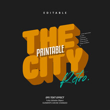 Apparel Denim T-shirt The City Retro Bold Design Printable Text Effect Editable Premium Vector