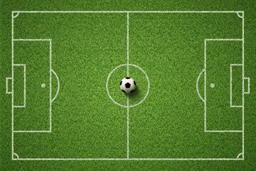 Soccer field or Football field with soccer ball on green grass background