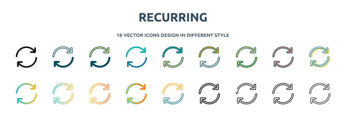 Aufkleber - recurring icon in 18 different styles such as thin line, thick line, two color, glyph, colorful, lineal color, detailed, stroke and gradient. set of recurring vector for web, mobile, ui