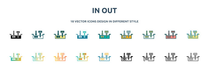 Aufkleber - in out icon in 18 different styles such as thin line, thick line, two color, glyph, colorful, lineal color, detailed, stroke and gradient. set of in out vector for web, mobile, ui