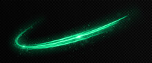 Glowing Fire Lines Effect. Green, Glittering Magic Particles Isolated On Transparent Background. Sparkling Wavy Light Effect.