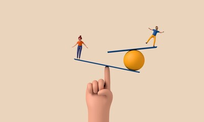 Aufkleber - Character balancing on an unstable seesaw. 3D Rendering