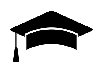 Academic mortarboard cap black silhouette icon vector. Graduation hat design element isolated on a white background. Education graphic symbol vector