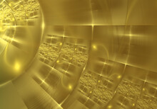 Abstract Fractal Art Background Of Shiny Metallic Yellow Gold Concentric Circles.
