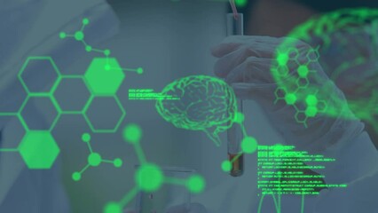 Poster - Animation of scientific data processing and human brains over diverse scientists in laboratory