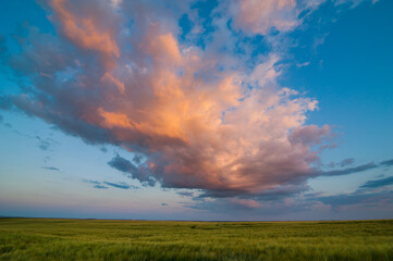  Panorama of a twilight sunset and colorful clouds - sunlight with dramatic cloud.