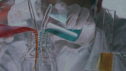 Poster - Animation of mathematical equations over caucasian male scientist in lab