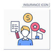 © Antstudio - Assessor color icon. Person calculates or estimates price or value. Assessments for purposes of taxation.Insurance concept. Isolated vector illustration