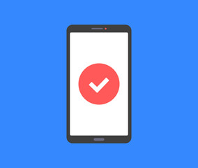 Poster - smartphone and check mark. approve concept. modern vector illustration