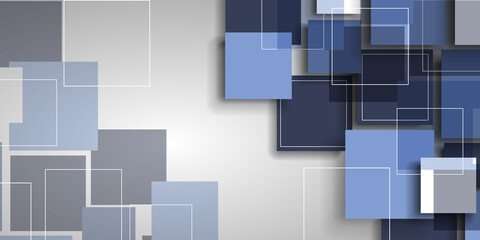 Poster - Blue and Grey Retro Style Background,Cover or Presentation Template, Creative Design for Web - Blank Overapped 3D Geometric Square Shapes with Copyspace - Illustration in Freely Editable Vector Format