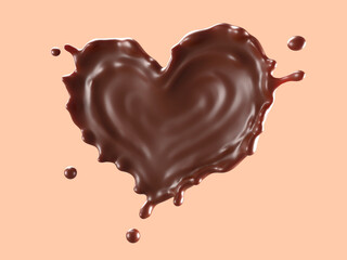 Wall Mural - chocolate and caramel splash in shape of heart. 3d illustration. Isolated on background