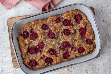 Canvas Print - Baked Oatmeal with berry - Healthy breakfast with Oatmeal and cherry