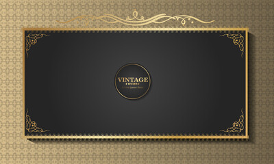 Wall Mural - vintage background with gold patterned ornament frame, vector illustration