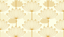 Asian Style Lotus Flower Seamless Pattern Gold Ivory Shades
