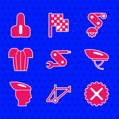 Set Swiss army knife, Bicycle frame, sprocket crank, helmet, Cycling t-shirt, Derailleur bicycle rear and seat icon. Vector