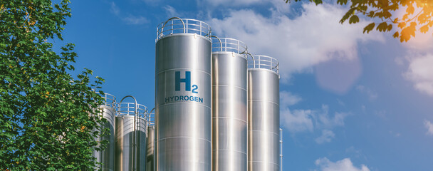hydrogen renewable energy production - hydrogen gas for clean electricity solar and windturbine faci