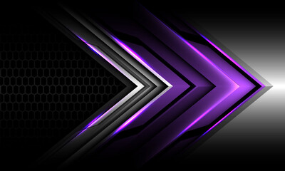 Poster - Abstract purple black metallic arrow direction geometric with grey hexagon mesh design modern futuristic technology background vector