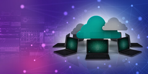 Wall Mural - 3d rendering Cloud online storage icons with laptop
