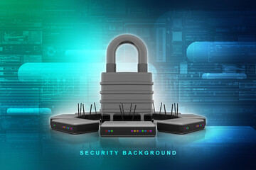 Poster - 3d rendering Transmitter wifi with lock
