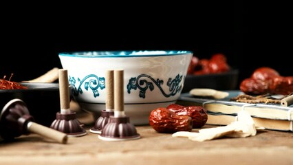 Wall Mural - Various Chinese herbal medicines made into a bowl of Chinese medicine